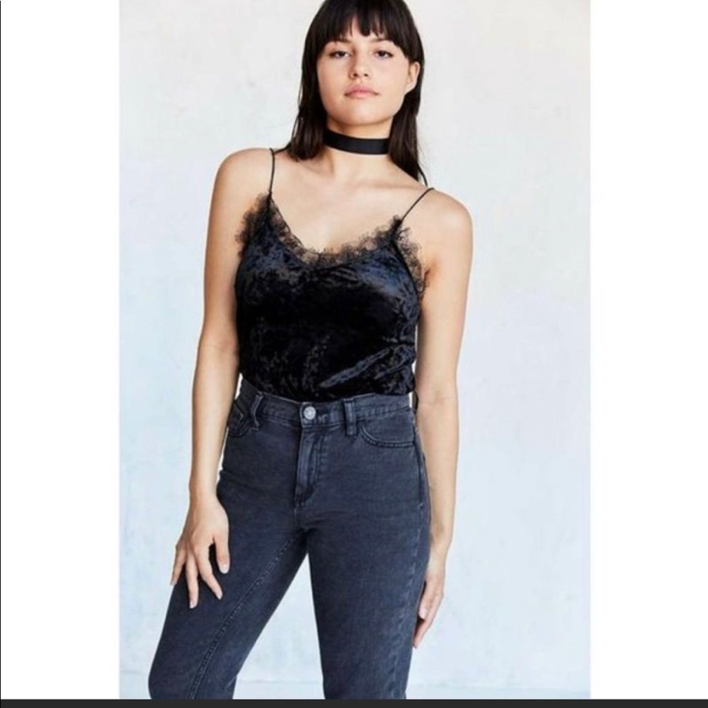 Velvet and lace tank top